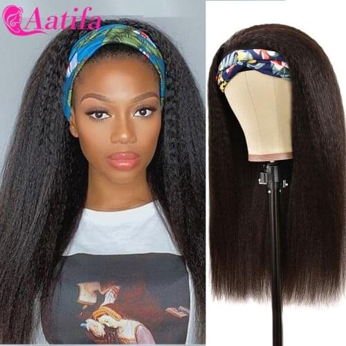 Yaki Straight Headband Wig Brazilian 100% Human Hair Wigs 8-30 Inch Machine Made For Black Women Kinky Straight Headband Wig