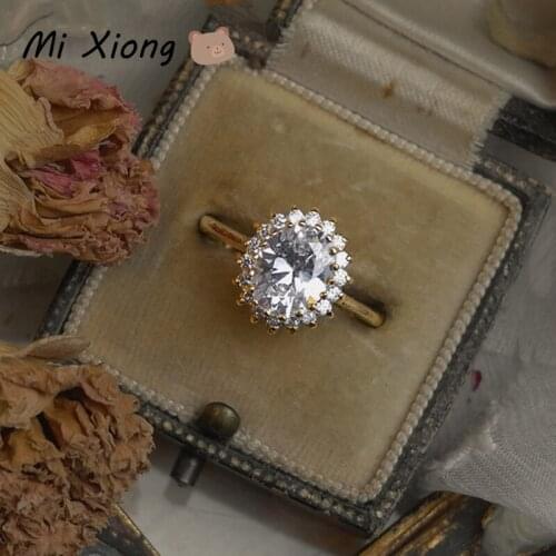 Mi Xiong Real Sterling Silver 925 Rings for Women Engagement Big Diamond Jewelry Luxury Vintage Exquisite Elegant Wedding Gift
