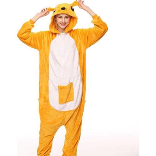 Animal Kangaroo Pajamas Kigurumi Adult Pyjama Family Pajama Sets Women Men Winter Flannel Hoodie Mom Daughter Onesies Sleepwear