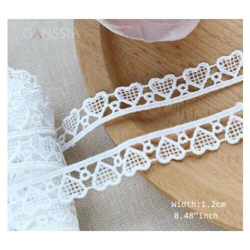 1 Yard Width:1.2cm Cute Heart Shape Design Fabric Laces Ivory White Trimming Lace for DIY Decoration Sewing Accessories(KK-594)