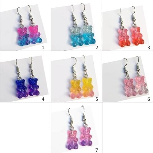 1 Pair Fashion Lovely Colorful Cartoon Sweet Bear Resin Dangle Drop Earrings Charms Ear Danglers Women Jewelry Gifts