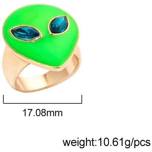 2021 Ins Trendy Gold Green Pink Enamel Aliens The Extra-Terrestrial Knuckle Finger Rings Korean Fashion Women Party Jewelry