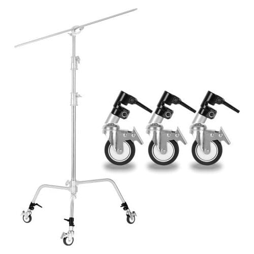 3-Pack Swivel Caster Wheel with Durable Metal Construction for Light Stand with 25mm Diameter Leg, Suitable for Studio Video