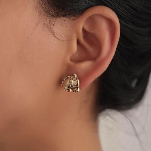 3D Vintage War Horse Earrings For Men Women Nice Gift Punk Men Jewelry Cute Animal Charm Gold Stud Earrings Bijoux