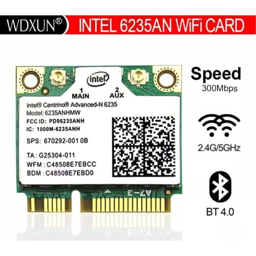 Laptop wireless lan card for Intel 6235 Centrino Advanced-N 6235AN 6235ANHMW WIFI card Bluetooth 4.0 Half MINI PCIe 300 Mbps