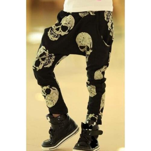 2020 Hot sale Unisex size100~150 kids child clothes children pants for baby boys trousers girls harem pants skull black