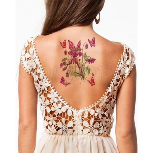 Bee Flower Branches Elf Plant Tattoos Stickers Women Body Waist Arm Art Tattoos Temporary Girls Butterfly Tatoos Rose Chains