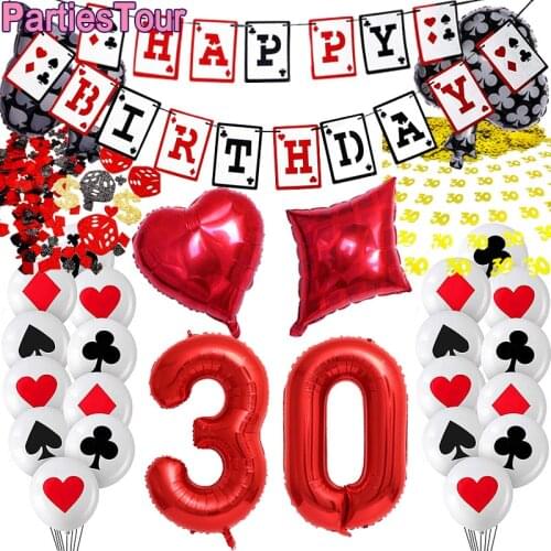 Casino 30th Birthday Party Decor Number 30 Balloon Happy Birthday Banner Poker Ballons for Adults Casino Night Poker Theme Party