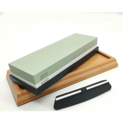 Double-sided whetstone 3000/8000 grit With bamboo base and angle guide set knife sharpener sharpening stone blade sharpener