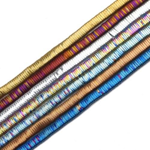 JHNBY Blue,Green,Purple,Gold Two Hole 5x1mm Rctangle Hematite Natural Stone Spacer Loose Beads For Jewelry Making Diy Bracelets