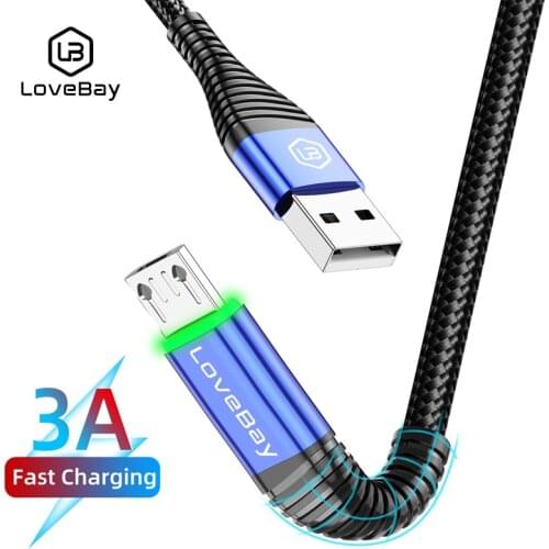 LOVEBAY 2M 3A Micro USB Cable Fast Charger USB Type C Data Cable For Samsung Xiaomi Android Micro USB Mobile Phone Charge Wire