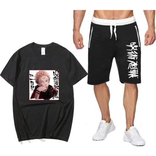 Japan Anime Jujutsu Kaisen Summer Two Piece Set cotton mens T-shirt Sports Shorts Streetwear Harajuku pantsuit Sets Sweatpants