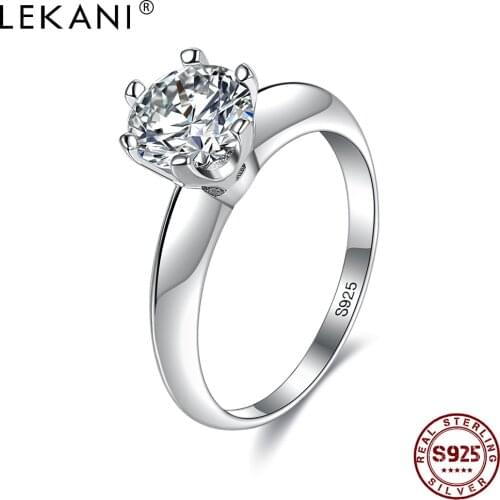 LEKANI 925 Sterling Silver Ring For Women Geometric Clear Cubic Zircon Female Rings Engagement Jewelry Give Girlfriend Hot Sale