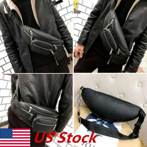 Newest Style Men Women PU Waist Bags Chain Black Solid Fanny Pack Travel Belt Purse Shoulder Bags Tote Waist Bag