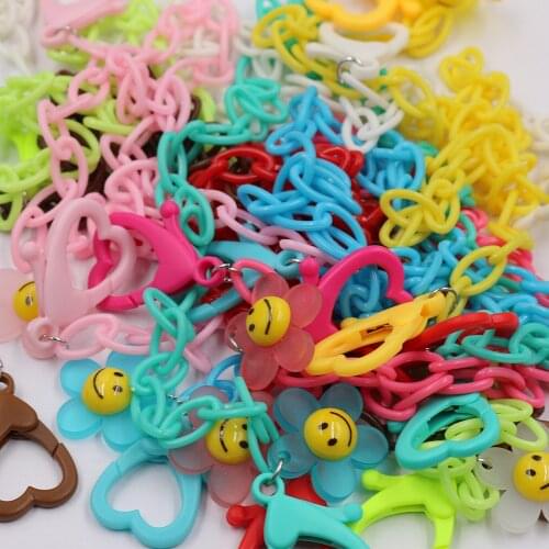 Potosala Mixed Color Acrylic Lobster Clasp Keychains Flat Twist Oval Open Ring Beads Connector For Making Colorful Chain