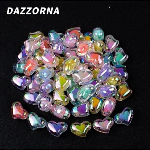 New 20/40Pcs/Lot Transparent AB Colorful Heart Shape Acrylic Beads Loose Spacer Beads for Jewelry DIY Bracelet Accesories