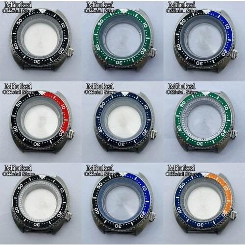 Miuksi 45mm silver sterile case sapphire glass black red blue bezel fit NH35 NH36 movement