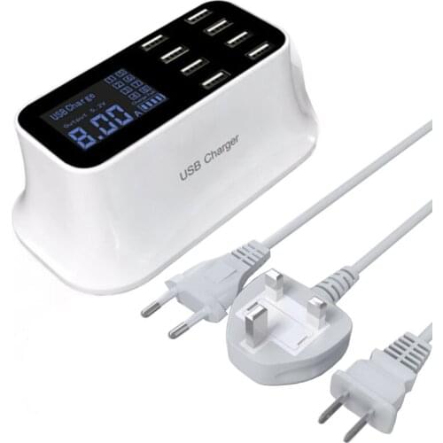 USB Charger 8 Port Smart Dock Station LED Display Quick Desktop Power Adapter Socket For iPhone Xs XR iPad SAMSUNG Xiaomi Tablet