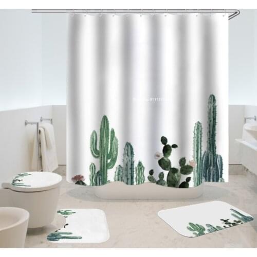 Green Cactus Pattern 3D Printed Shower Curtain for Boys and Girls Bathroom Decoration Waterproof Shower Curtain