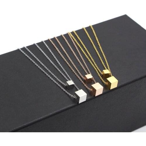 Martick New Arrival Double Link Necklace Two Small Squares Pendant Rose Gold Color Statement Necklace For Woman Jewelry P19
