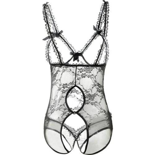 Plus Size Women Lace Sexy Lingerie Hot Transparent Babydoll Dress Erotic Costumes Nuisette S M L XL 2XL 3XL Open Bra Open Crotch