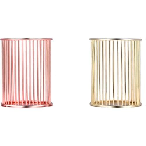 Gold/Rose Gold Iron Round Stick Cylinder Pen Pencil Collection Holder Makeup Brushes Storage Tool Home Office Desk Organizer