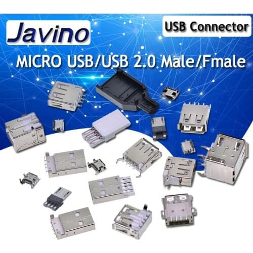 10PCS USB2.0 interface female socket male square port micro connector socket connector type B patch straight insertion curved
