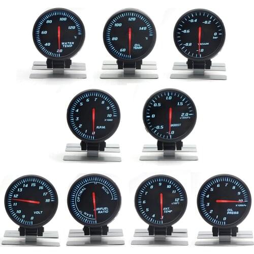 2.5" 60mm boost vacuum water temp oil temp oil press voltage tachometer air fuel ratio EGT gauge black color blue Led