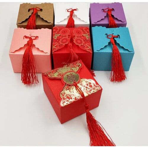 20 pcs 2 sizes multi-color gift box wedding candy / cookie / chocolate / cake box with free tassel rope