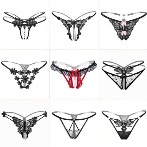24 Sexy Womens Underwear Thongs Hot T-pants Open C Womens Panties Low Waist Transparent No Rot Ultra-thin Thongs with Pearls