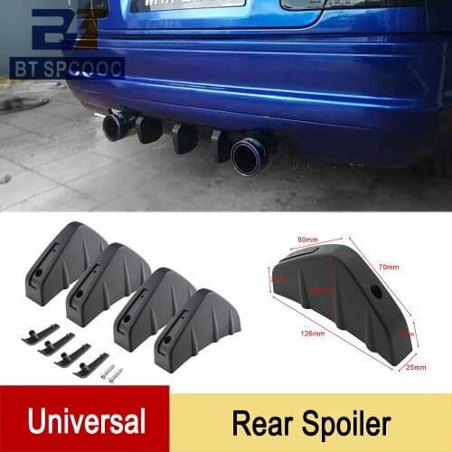 4pcs Universal Car Modified Sport Rear Bumper Diffuser Molded Shark Fin Spoiler Bumper Chassis Decorative Installation Deflector