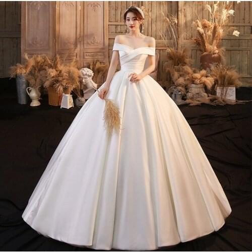 Satin Wedding Dress 2021 Strapless New Bridal Sweetheart Simple Ball Gown Bride