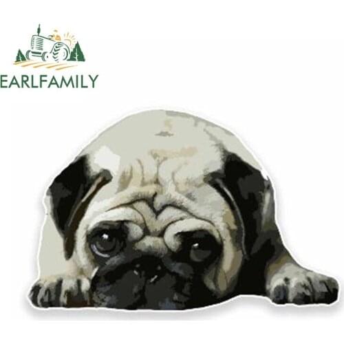 EARLFAMILY 13cm x 8cm Car Sticker Cute Pug Dog Vinyl Sticker Cartoon Reflective Car Styling Motorcycle Car Decal Accessories