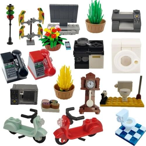 Locking Furniture Mailbox Accessories Toilet City Battery Car Television Flower Assemble Desk Cooktop Blocks Lockings Citys Toys