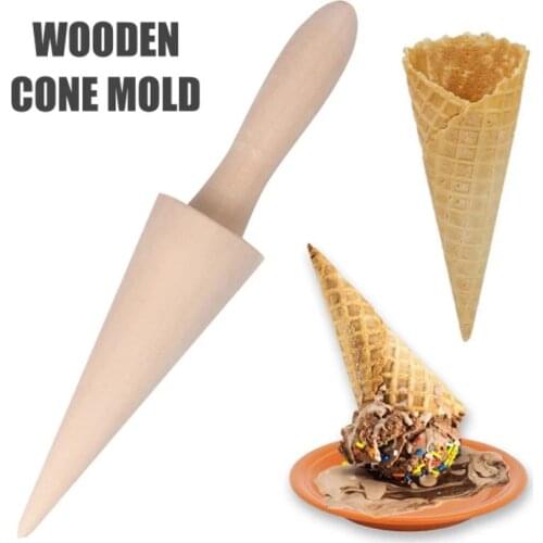 Wooden Ice Cream Cone Mold DIY Egg Roll Omelet Waffle Roller Spring Roll Pastry Roll Kitchen Baking Decorating Tools