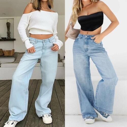 Denim Jeans Pants Women Streetwear Wide Leg Floor Length Jeans Long Pants Female Bottom 2021 Woman High Waist Y2k Pants