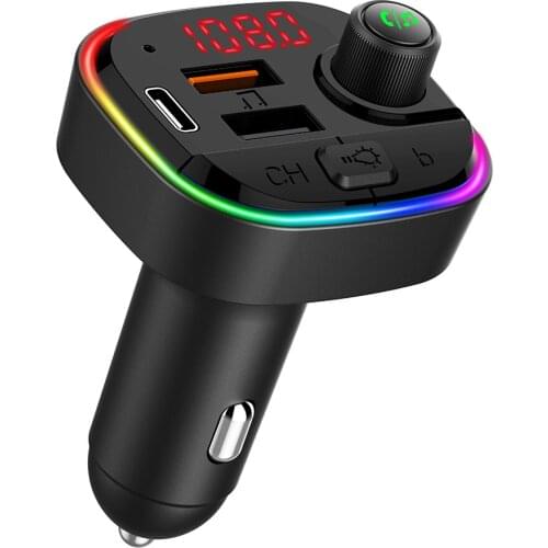 Bluetooth 5.0 FM Transmitter Dual USB Charging Type-C Car Mp3 Music Player Bluetooth Adapter Car Fast Charge Auto Supplies