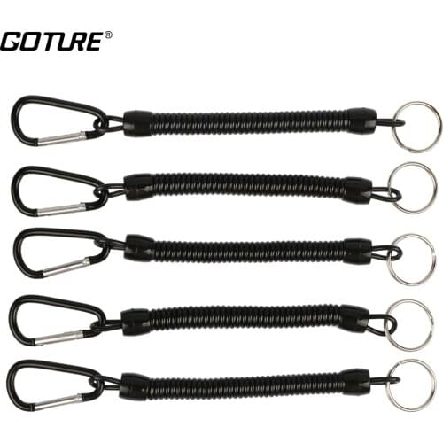 Goture 5pcs 22.5cm Black Fishing Lanyard Ropes Retractable Plastic Spiral Rope Tether Safety Line Fishing Accessories