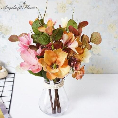 Retro plumeria magnolia group branch artificial flower fake flower home decoration ornaments wedding supplies photography props