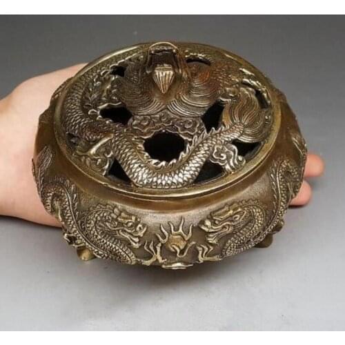 China collect archaize handmade exquisite brass dragon censer