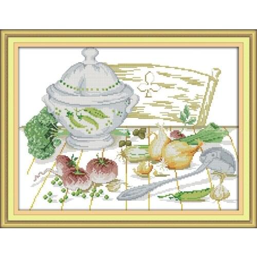 Joy Sunday Vegetables on The Table Counted Cross Stitch 11&14CT DIY Embroidery Kits Needlework Sets for Home Decor Handmade Gift