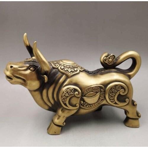 Chinese Brass hand-made wealth lucky cattle Stock market boost Home decoration