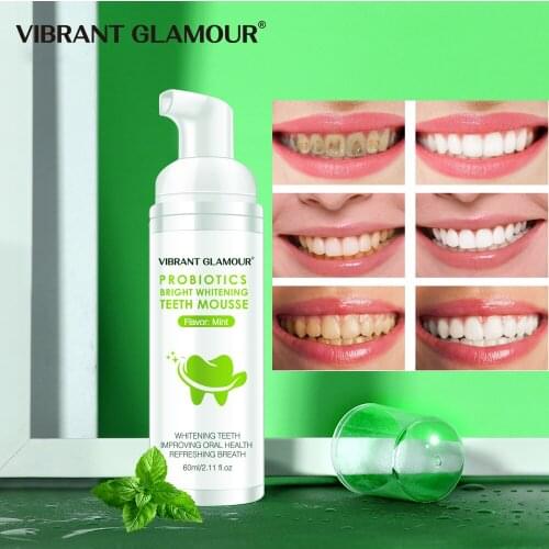 VIBRANT GLAMOUR Tooth Whitening Mousse Mint Toothpaste Remove Plaque Stains Oral Odor Bright Teeth Fresh Breath Oral Care Tool
