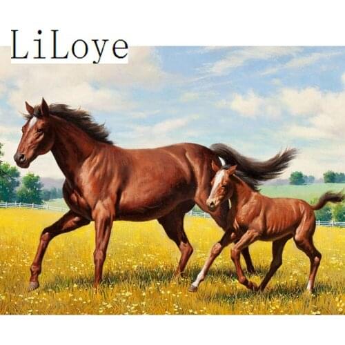LI LOYEDIY Diamond Painting Cross Stitch Pattern 5D Diamond Embroidery Crystal Mother and Son Horse Mosaic Full Drill Decor R277