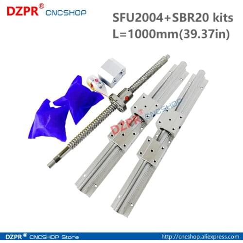 CNC Parts Set SFU2004 1000mm 39.37in + SBR20 1000mm Rail SBR20UU block BK15/BF15 End Support+RM2004 Nut housing 12mm*8mm coupler