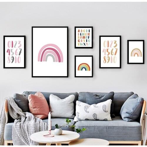 Wall Art Boy Girl Baby Room Picture Decor Pink Rainbow Print s Number Education Canvas Painting Alphabet Nursery