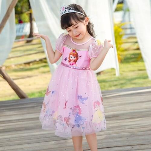 2021 summer new girls' round neck dress ice and snow Wonderland bubble sleeve Sophia short sleeve childrens Princess Dress