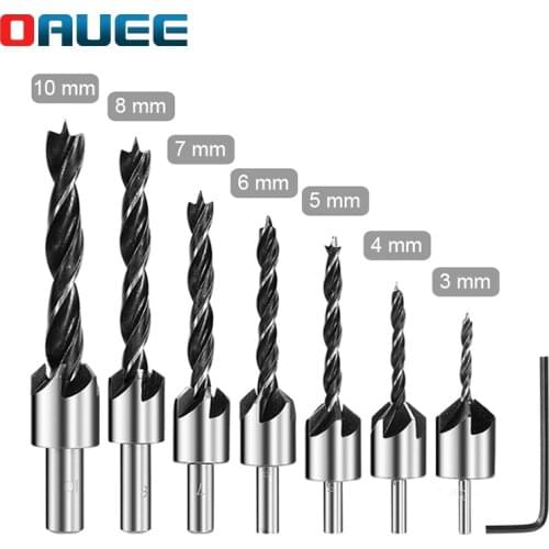 Oauee 8Pcs Flute Countersink Drills Bit HSS Drills Bit Reamer Set For Woodworking Chamfer 3-10mm