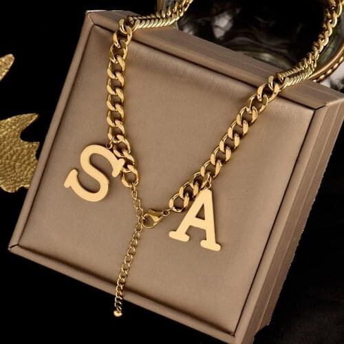 Colorfast 316L stainless steel necklace, simple atmospheric letter S A pendant, hip-hop fashion womens gift jewelry