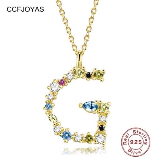 CCFJOYAS 26 Letters 925 Sterling Silver Colorful Zircon Clavicle Chain Necklace for Women Spain PD Letter Pendant Necklace 2021